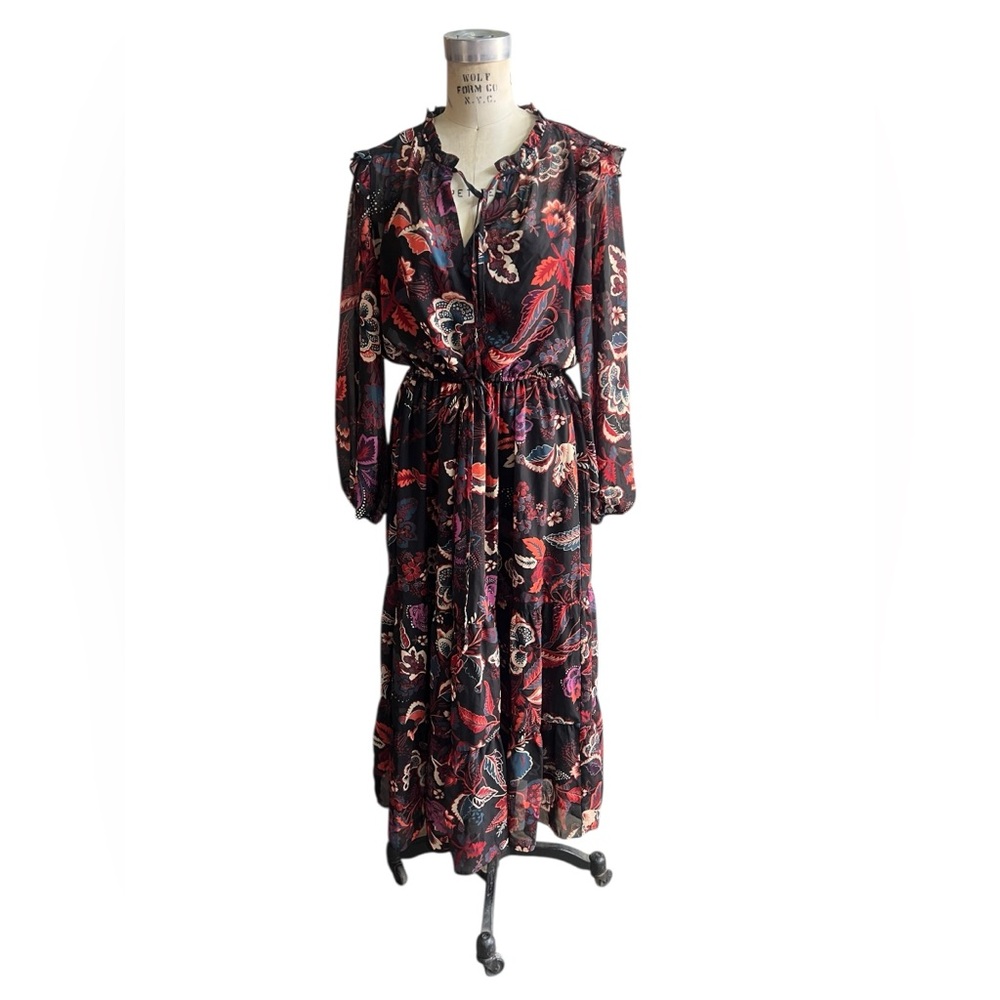 Maia 16 black and red floral maxi dress